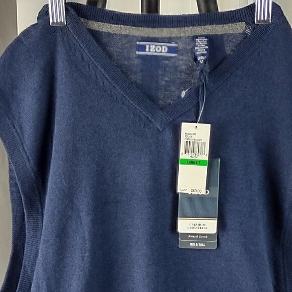 Izod Big & Tall Natural Stretch Blue Sleeveless Sweater Vest Size Large T (NWT) - Picture 2 of 12